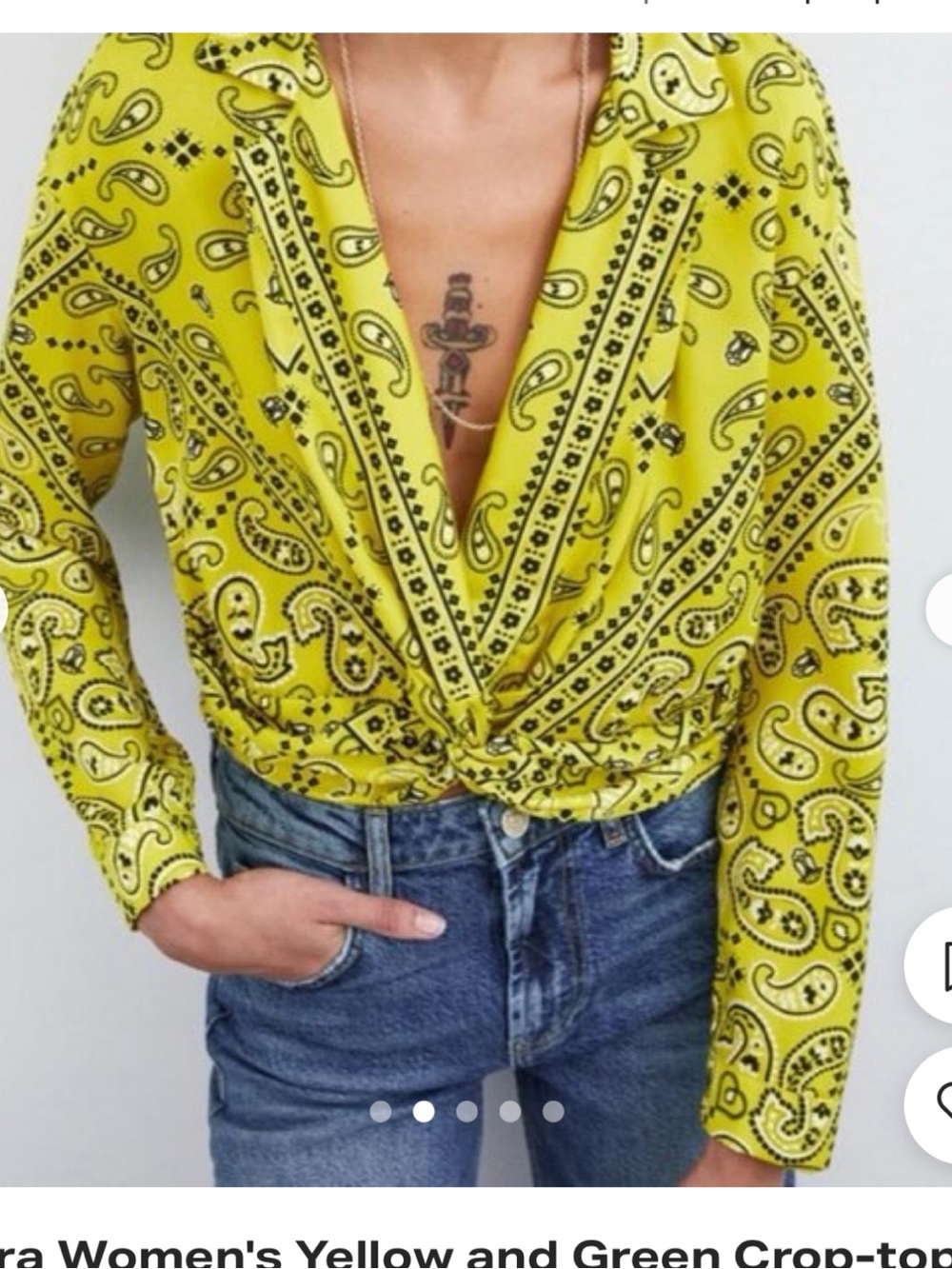 Zara Yellow/green Paisley Twist-Front Crop Top